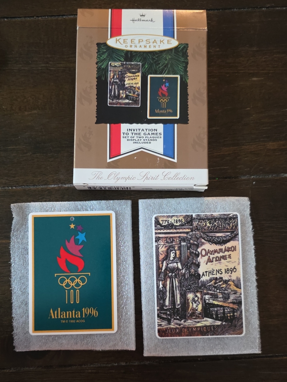 Hallmark Green and Red Atlanta 1996 Olympic Keepsake Card Ornaments